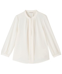 シルキーサテン バンドタックブラウス 長袖 レディース