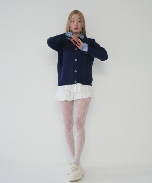Uenui(ウニュイ)の「【 cunii 】レイヤード チェックシャツ カーディガン セット(カーディガン/ボレロ・レディース・ネイビー/グレー・FREE)」の4枚目の写真