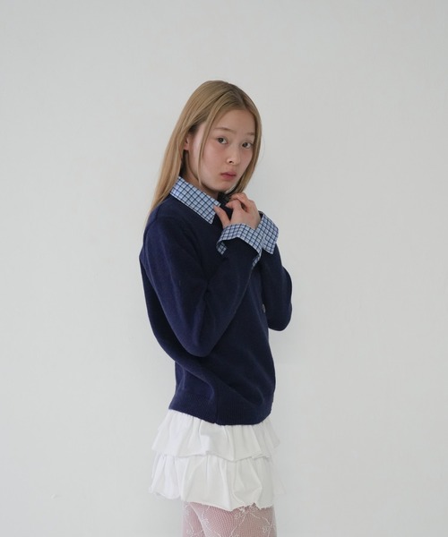 Uenui(ウニュイ)の「【 cunii 】レイヤード チェックシャツ カーディガン セット(カーディガン/ボレロ・レディース・ネイビー/グレー・FREE)」の14枚目の写真