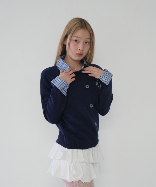 cunii 】レイヤード チェックシャツ カーディガン セット