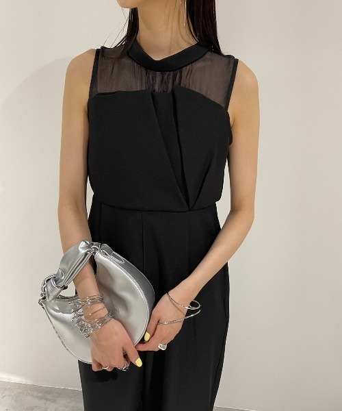 AIC.（エーアイシー）の「オーガンジー切り替えオールインワン（つなぎ/オールインワン・レディース・ブラック・FREE）」の6枚目の写真