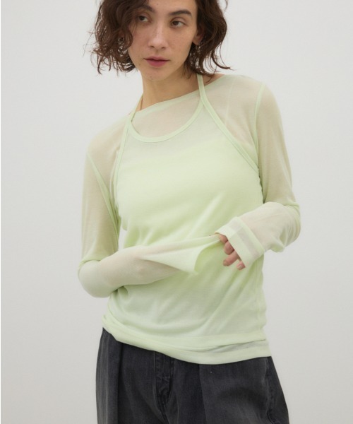 crie conforto(クリーコンフォルト)の「シアーホルターセットトップス 2枚セット / ロンT / 長袖(Tシャツ/カットソー・レディース・ホワイト/ブラック/ミント・FREE)」の3枚目の写真