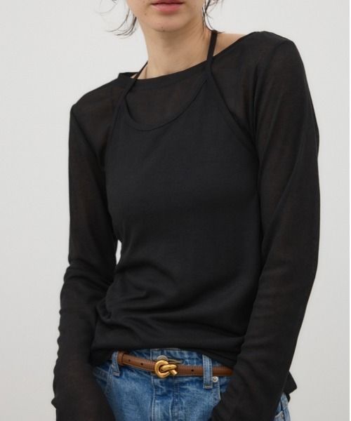 crie conforto(クリーコンフォルト)の「シアーホルターセットトップス 2枚セット / ロンT / 長袖(Tシャツ/カットソー・レディース・ホワイト/ブラック/ミント・FREE)」の2枚目の写真