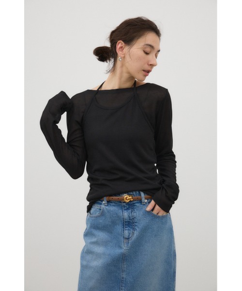 crie conforto(クリーコンフォルト)の「シアーホルターセットトップス 2枚セット / ロンT / 長袖(Tシャツ/カットソー・レディース・ホワイト/ブラック/ミント・FREE)」の4枚目の写真