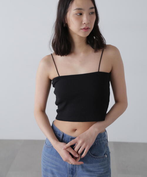 FREE'S MART（フリーズマート）の「◆カップ付きショート丈キャミソール(カップ取り外し可)（キャミソール・レディース・グレー/ホワイト/ブラック・FREE）」の2枚目の写真