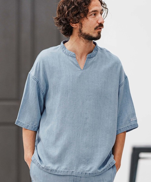 felkod(フィルコッド)の「mhs2315- Chambray V Neck Half Sleeve Shirts 5分袖シャツ(シャツ/ブラウス・メンズ・インディゴブルー/ライトブルー・L/M/S)」の14枚目の写真