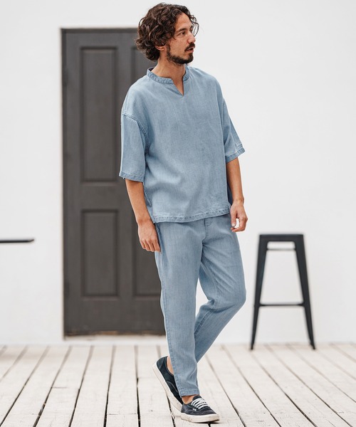 felkod(フィルコッド)の「mhs2315- Chambray V Neck Half Sleeve Shirts 5分袖シャツ(シャツ/ブラウス・メンズ・インディゴブルー/ライトブルー・L/M/S)」の17枚目の写真