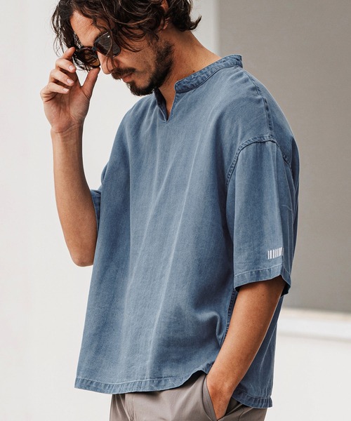 felkod(フィルコッド)の「mhs2315- Chambray V Neck Half Sleeve Shirts 5分袖シャツ(シャツ/ブラウス・メンズ・インディゴブルー/ライトブルー・L/M/S)」の20枚目の写真