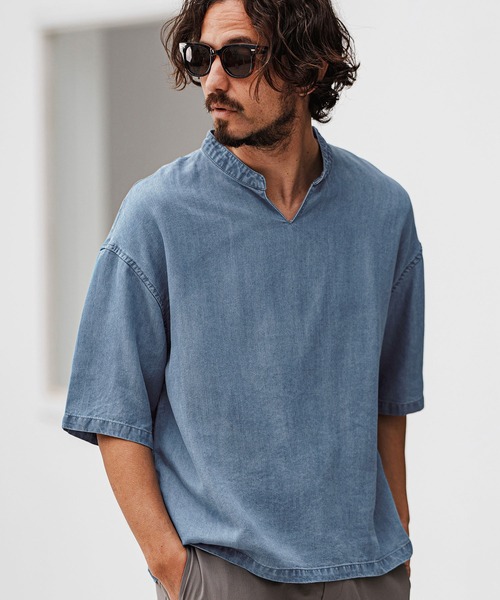 felkod(フィルコッド)の「mhs2315- Chambray V Neck Half Sleeve Shirts 5分袖シャツ(シャツ/ブラウス・メンズ・インディゴブルー/ライトブルー・L/M/S)」の21枚目の写真