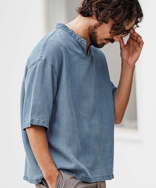 felkod(フィルコッド)の「mhs2315- Chambray V Neck Half Sleeve Shirts 5分袖シャツ(シャツ/ブラウス・メンズ・インディゴブルー/ライトブルー・L/M/S)」の22枚目の写真