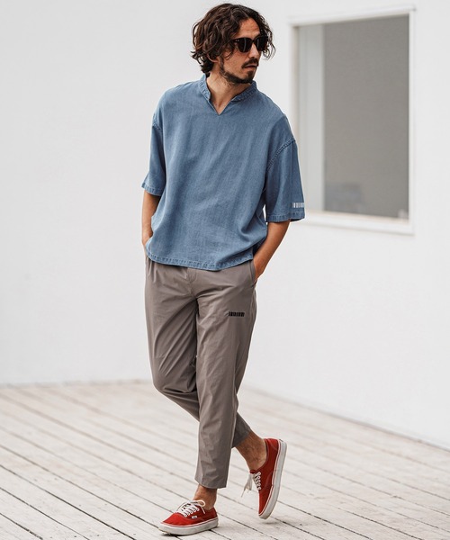 felkod(フィルコッド)の「mhs2315- Chambray V Neck Half Sleeve Shirts 5分袖シャツ(シャツ/ブラウス・メンズ・インディゴブルー/ライトブルー・L/M/S)」の3枚目の写真