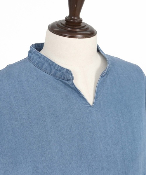 felkod(フィルコッド)の「mhs2315- Chambray V Neck Half Sleeve Shirts 5分袖シャツ(シャツ/ブラウス・メンズ・インディゴブルー/ライトブルー・L/M/S)」の9枚目の写真