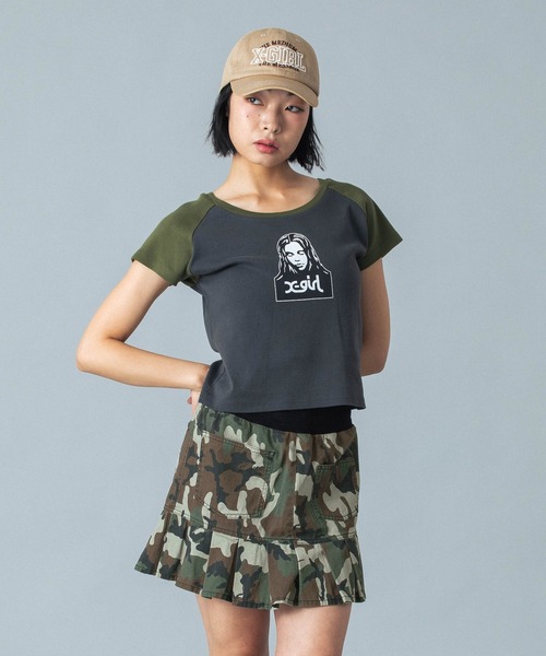 X-girl(エックスガール)の「WAIST RIB PLEATED MINI SKIRT(スカート・レディース・ブラック/カモフラージュ/ベージュ・S/M)」の4枚目の写真