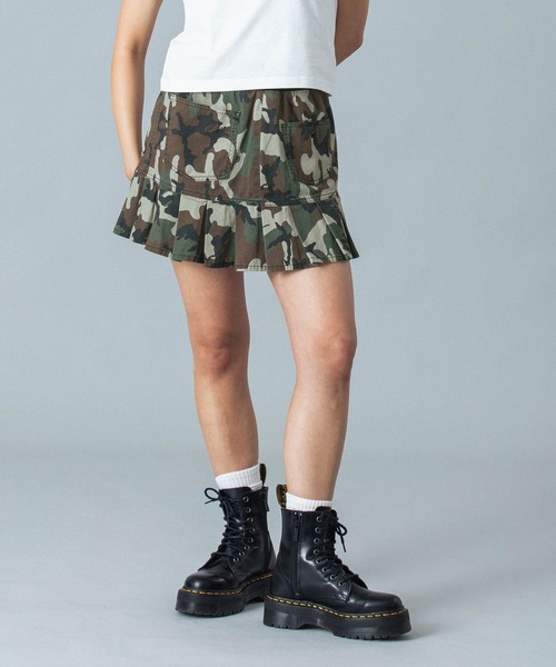 X-girl(エックスガール)の「WAIST RIB PLEATED MINI SKIRT(スカート・レディース・ブラック/カモフラージュ/ベージュ・S/M)」の10枚目の写真