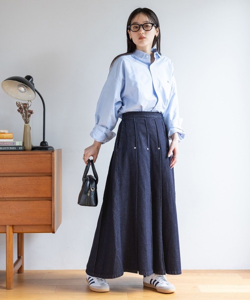 RAGEBLUE(レイジブルー)の「スタッズデザイン/プリーツデニムスカート(デニムスカート・レディース・ブラック/ブルー・FREE)」の3枚目の写真