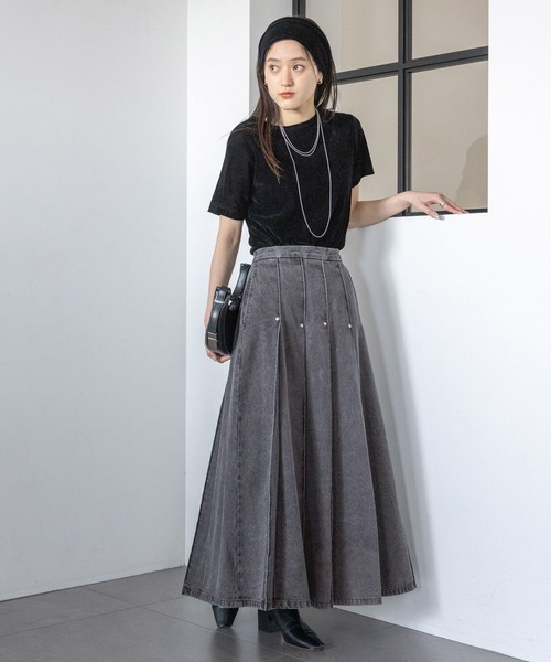 RAGEBLUE(レイジブルー)の「スタッズデザイン/プリーツデニムスカート(デニムスカート・レディース・ブラック/ブルー・FREE)」の9枚目の写真