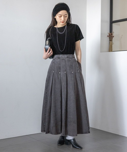 RAGEBLUE(レイジブルー)の「スタッズデザイン/プリーツデニムスカート(デニムスカート・レディース・ブラック/ブルー・FREE)」の10枚目の写真