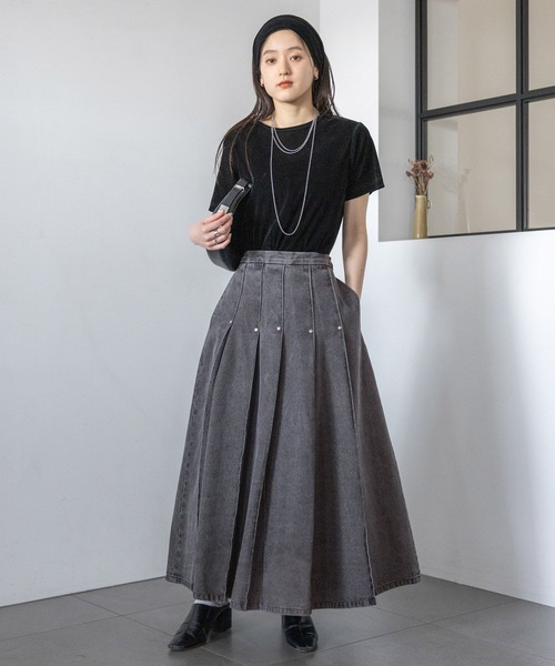 RAGEBLUE(レイジブルー)の「スタッズデザイン/プリーツデニムスカート(デニムスカート・レディース・ブラック/ブルー・FREE)」の11枚目の写真