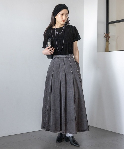 RAGEBLUE(レイジブルー)の「スタッズデザイン/プリーツデニムスカート(デニムスカート・レディース・ブラック/ブルー・FREE)」の12枚目の写真