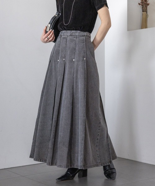 RAGEBLUE(レイジブルー)の「スタッズデザイン/プリーツデニムスカート(デニムスカート・レディース・ブラック/ブルー・FREE)」の13枚目の写真