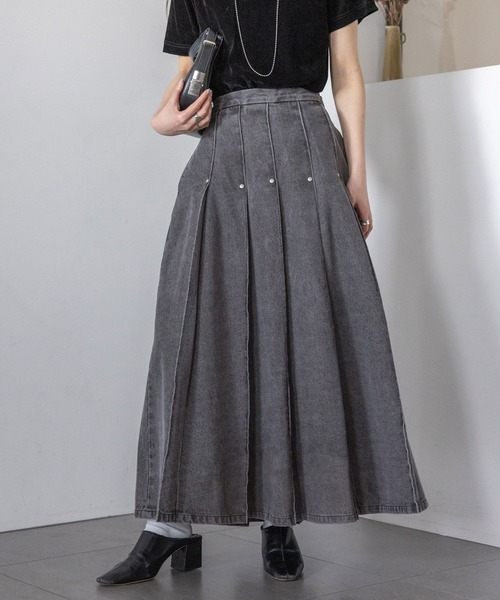 RAGEBLUE(レイジブルー)の「スタッズデザイン/プリーツデニムスカート(デニムスカート・レディース・ブラック/ブルー・FREE)」の14枚目の写真