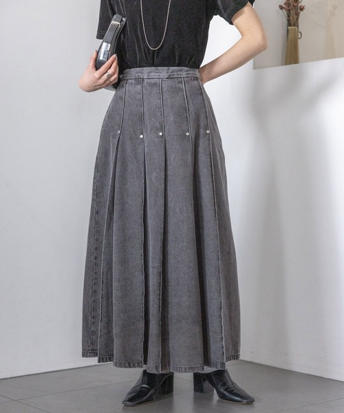 RAGEBLUE(レイジブルー)の「スタッズデザイン/プリーツデニムスカート(デニムスカート・レディース・ブラック/ブルー・FREE)」の15枚目の写真