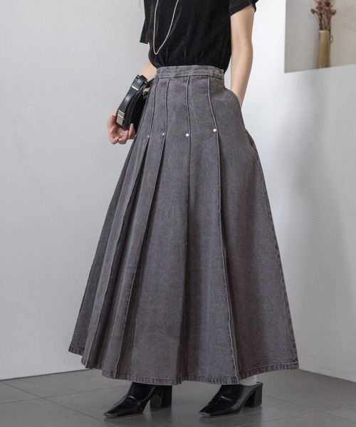 RAGEBLUE(レイジブルー)の「スタッズデザイン/プリーツデニムスカート(デニムスカート・レディース・ブラック/ブルー・FREE)」の16枚目の写真