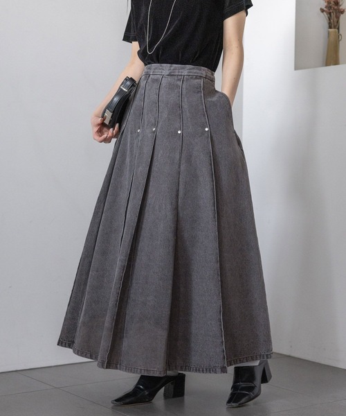 RAGEBLUE(レイジブルー)の「スタッズデザイン/プリーツデニムスカート(デニムスカート・レディース・ブラック/ブルー・FREE)」の17枚目の写真