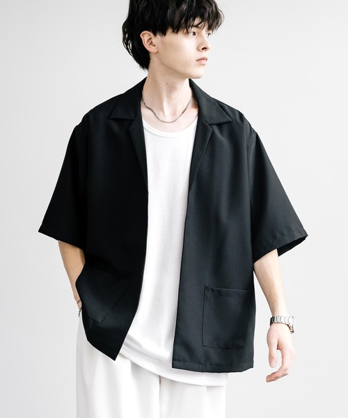 Rocky Monroe(ロッキーモンロー)の「3点セットアップ オーバーサイズ5分袖ジャケット+ワイドテーパードパンツ+タンクトップ(セットアップ・メンズ・パープル系/ブラック/チャコールグレー×ブラック/ホワイト×ブラック/ネイビー×ホワイト/パープル/ブラック×ホワイト/ピンク/ホワイト・L/LL/M)」の14枚目の写真