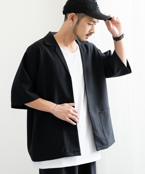 Rocky Monroe(ロッキーモンロー)の「3点セットアップ オーバーサイズ5分袖ジャケット+ワイドテーパードパンツ+タンクトップ(セットアップ・メンズ・パープル系/ブラック/チャコールグレー×ブラック/ホワイト×ブラック/ネイビー×ホワイト/パープル/ブラック×ホワイト/ピンク/ホワイト・L/LL/M)」の13枚目の写真