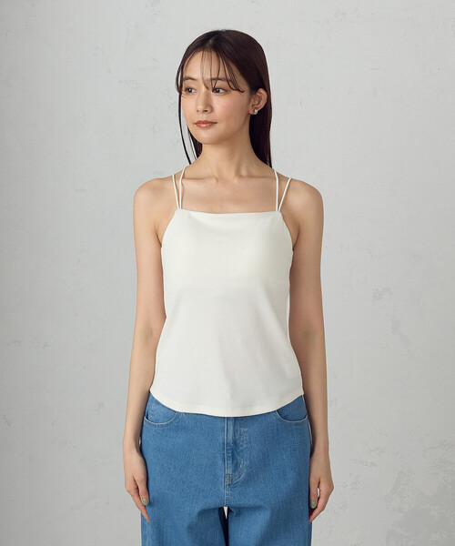 COMME CA ISM（コムサイズム）の「カップ付きダブルストラップ　キャミソール（キャミソール・レディース・オフホワイト/ブラック・MEDIUM/LARGE）」の8枚目の写真