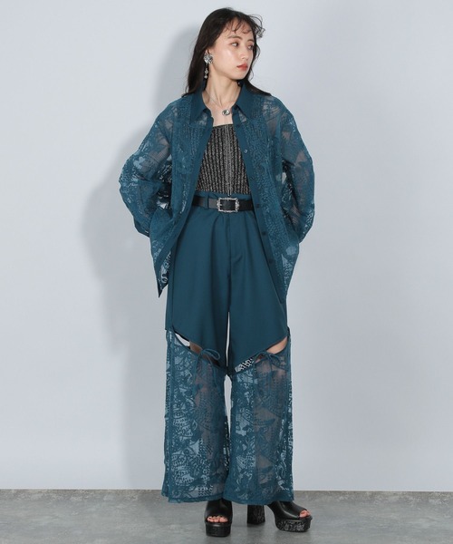 HARE ボルドー レース パンツセットアップ セール】flowerレースジャケット＊ワイドパンツセットアップ