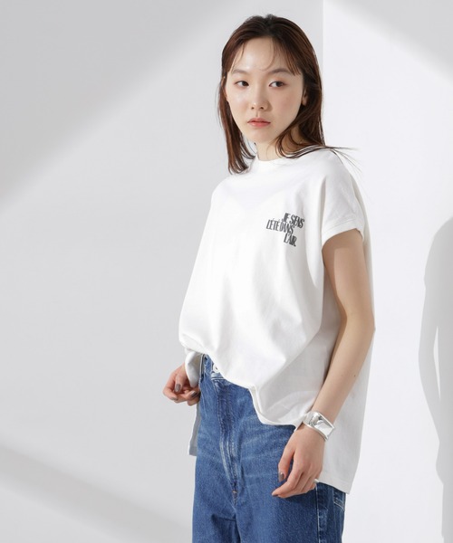 upperhights(アッパーハイツ)の「upper hights/BIG NO SLEEVE TEE(Tシャツ/カットソー・レディース・オフホワイト/ブラウン/スミクロ・1)」の1枚目の写真