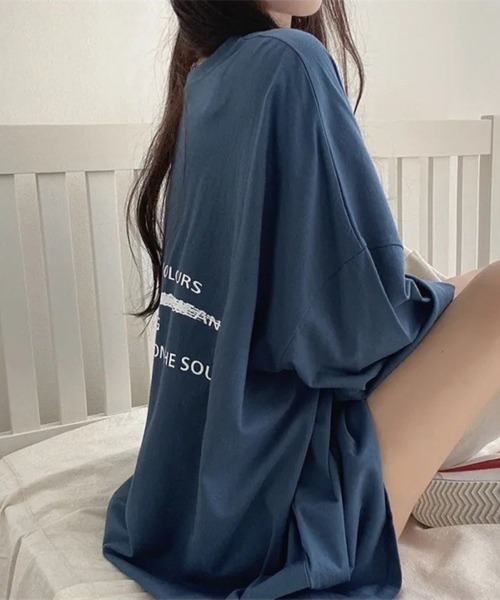 LETee（レティー）の「オーバーサイズ　バックプリントティーシャツ（Tシャツ/カットソー・レディース・ダークブルー/ネイビー/ホワイト/ブラック・FREE）」の3枚目の写真