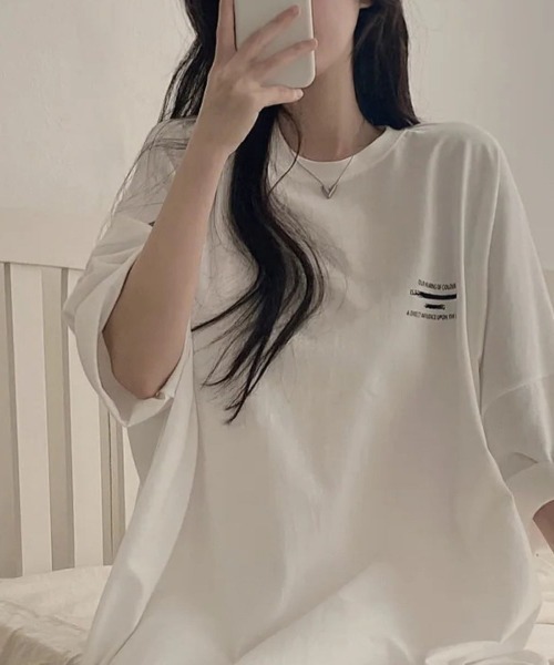 LETee（レティー）の「オーバーサイズ　バックプリントティーシャツ（Tシャツ/カットソー・レディース・ダークブルー/ネイビー/ホワイト/ブラック・FREE）」の10枚目の写真
