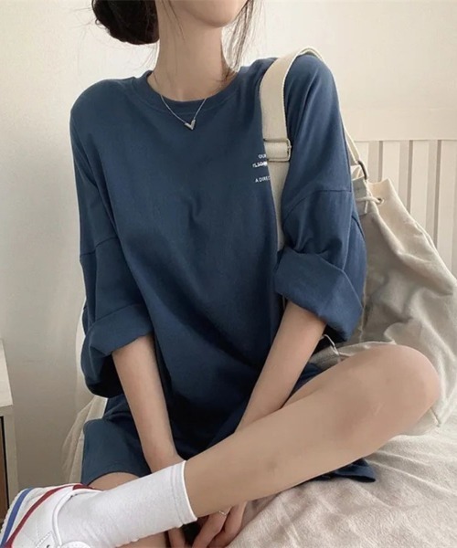 LETee（レティー）の「オーバーサイズ　バックプリントティーシャツ（Tシャツ/カットソー・レディース・ダークブルー/ネイビー/ホワイト/ブラック・FREE）」の12枚目の写真
