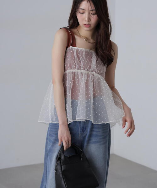 FREE'S MART(フリーズマート)の「◆ドットチュールビスチェ(シャツ/ブラウス・レディース・ブラック/ベージュ・FREE)」の2枚目の写真
