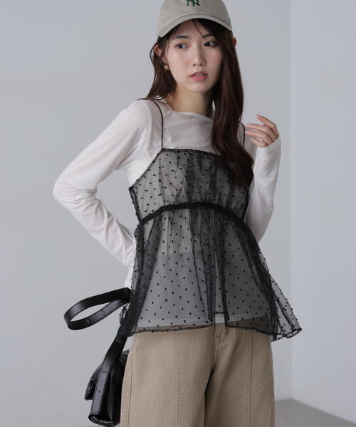FREE'S MART(フリーズマート)の「◆ドットチュールビスチェ(シャツ/ブラウス・レディース・ブラック/ベージュ・FREE)」の1枚目の写真