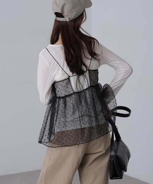 FREE'S MART(フリーズマート)の「◆ドットチュールビスチェ(シャツ/ブラウス・レディース・ブラック/ベージュ・FREE)」の4枚目の写真