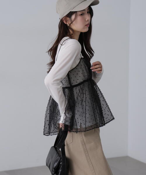 FREE'S MART(フリーズマート)の「◆ドットチュールビスチェ(シャツ/ブラウス・レディース・ブラック/ベージュ・FREE)」の5枚目の写真