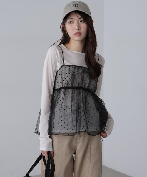 FREE'S MART(フリーズマート)の「◆ドットチュールビスチェ(シャツ/ブラウス・レディース・ブラック/ベージュ・FREE)」の6枚目の写真
