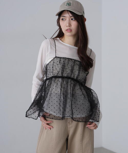 FREE'S MART(フリーズマート)の「◆ドットチュールビスチェ(シャツ/ブラウス・レディース・ブラック/ベージュ・FREE)」の10枚目の写真