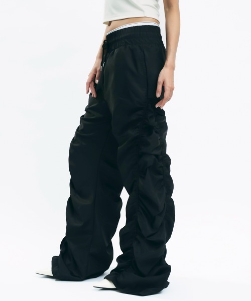 セール】Wide nylon pants with side frills / サイドフリル