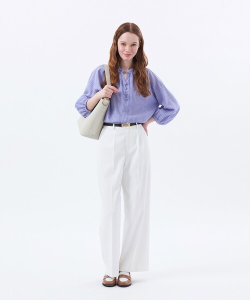 MACKINTOSH PHILOSOPHY（ﾏｯｷﾝﾄｯｼｭ ﾌｨﾛｿﾌｨｰ）の「リネンミックスギャザーブラウス（シャツ/ブラウス・レディース・ベージュ/ライトブルー/ブルー系その他3・38/36/34）」の5枚目の写真