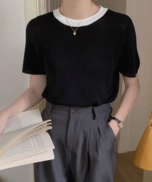 Girly Doll | 配色クルーネック半袖ニット(ニット/セーター)