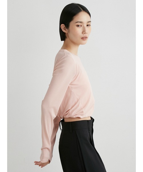 【ミースロエ】ツイスト長袖トップス シンプル クルーネック ホワイト ツイスト長袖トップス（カットソー/Tシャツ）｜MIESROHE
