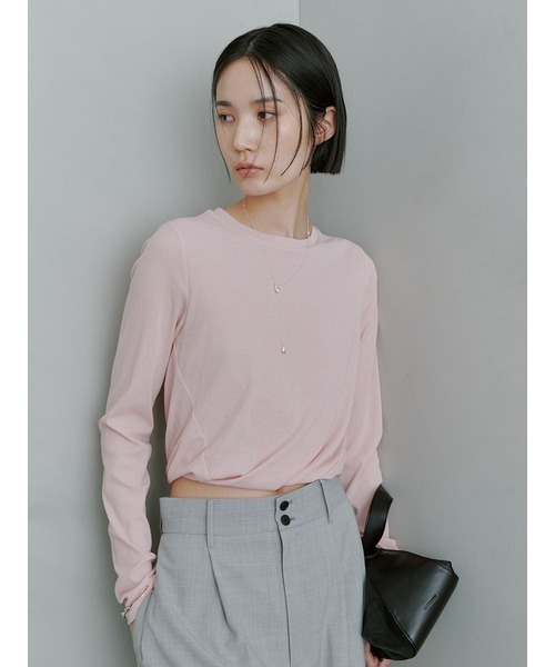 【ミースロエ】ツイスト長袖トップス シンプル クルーネック ホワイト セール】ﾂｲｽﾄ長袖TOPS（Tシャツ/カットソー）｜MIESROHE