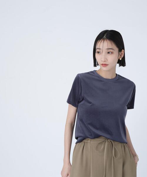 NATURAL BEAUTY BASIC(ナチュラルビューティーベーシック)の「◇ベロアTシャツ(Tシャツ/カットソー・レディース・カーキ/ブラウン/ネイビー/ベージュ・FREE)」の4枚目の写真