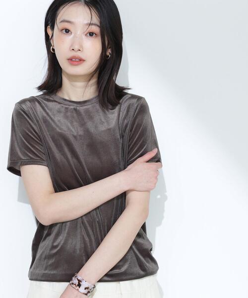 NATURAL BEAUTY BASIC（ナチュラルビューティーベーシック）の「◇ベロアTシャツ（Tシャツ/カットソー・レディース・カーキ/ブラウン/ネイビー/ベージュ・FREE）」の15枚目の写真