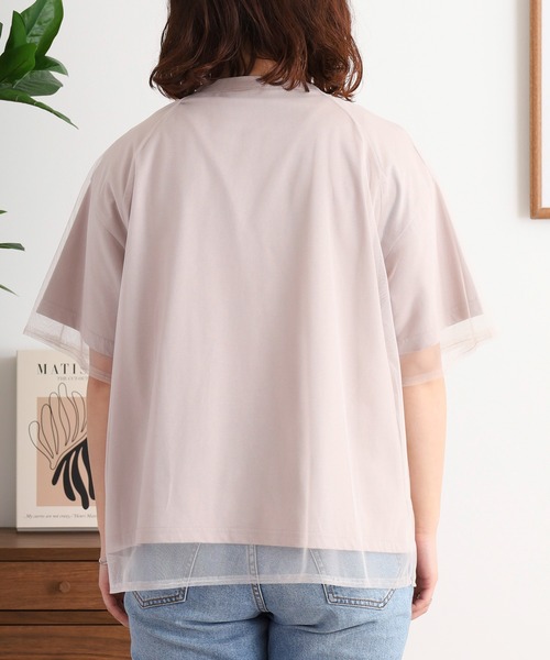 EGLANTINE(エグランティーヌ)の「EGLANTINE チュールレイヤードロゴTシャツ 半袖カットソー ラグランスリーブ(Tシャツ/カットソー・レディース・ブラック/ホワイト×ホワイト/ホワイト×ブラック/サンドベージュ・40)」の11枚目の写真